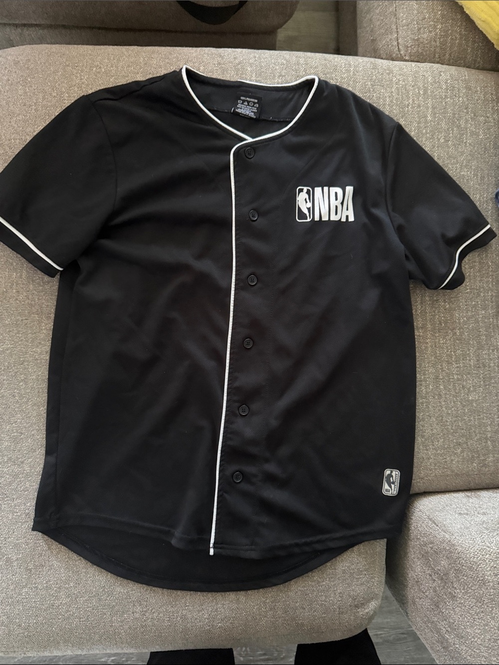 NBA Black Short-Sleeve Button Baseball Jersey with White Trim